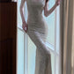 Robe de soirée sexy à paillettes et à col licou, jolie robe de bal longue C2391