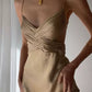 Pretty Mermaid Spaghetti Straps Champagne Long Prom Dresses Sexy Evening Dress C2394