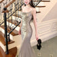 Robe de soirée longue à bretelles spaghetti et jolie sirène C2396