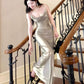 Robe de soirée longue à bretelles spaghetti et jolie sirène C2396