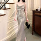 Robe de soirée longue à bretelles spaghetti et jolie sirène C2396