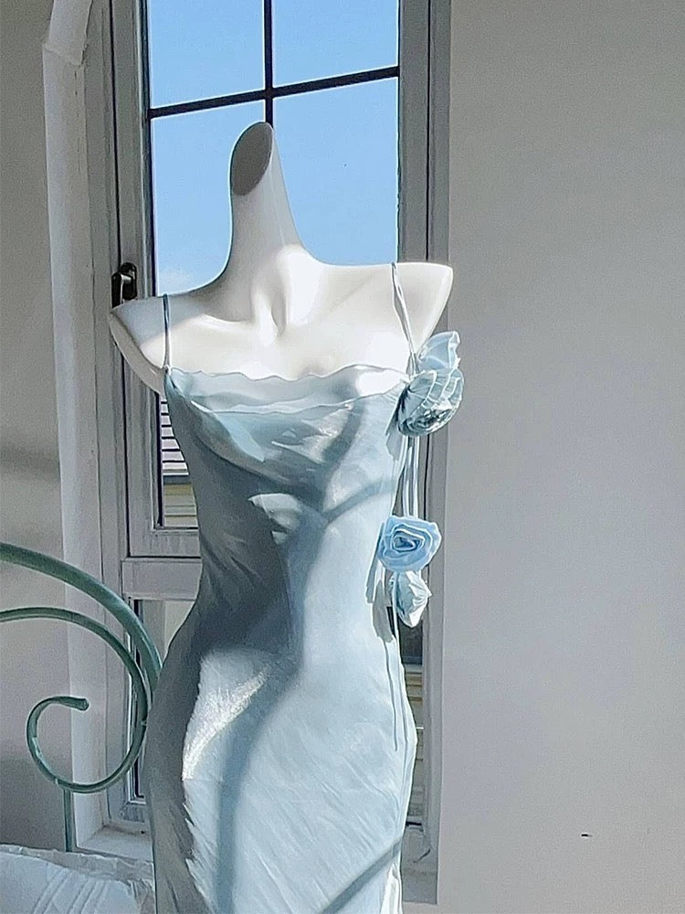 Pretty Mermaid Spaghetti Straps Light Sky Blue Long Prom Dresses Evening Dress C2399