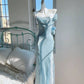 Pretty Mermaid Spaghetti Straps Light Sky Blue Long Prom Dresses Evening Dress C2399