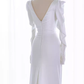 Vintage Mermaid Long Sleeves White Satin Long Wedding Dresses C23