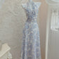 French A line Halter Lilac Floral Long Chiffon Prom Dresses Evening Dress C2407