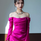 Sexy Mermaid Off The Shoulder Hot Pink Long Sleeves Prom Dresses Satin Birthday Outfits C240