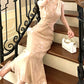 Gorgeous Mermaid V Neckline Sequin Champagne Long Prom Dresses Evening Dress C2411