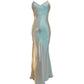 Superbe robe de soirée longue à bretelles spaghetti sirène C2412
