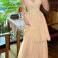 Classy A Line Spaghetti Straps Ivory Chiffon Long Prom Dresses Evening Dress With Layers C2417