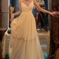 Classy A Line Spaghetti Straps Ivory Chiffon Long Prom Dresses Evening Dress With Layers C2417
