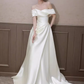 Élégante ligne A hors de l'épaule Satin volants longues robes de mariée blanches C243
