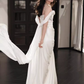 Simple A line Off The Shoulder Satin Ruffles Long White Wedding Dresses C244