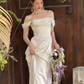 Simple A line Off The Shoulder Satin Ruffles Long White Wedding Dresses C244