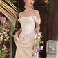 Simple A line Off The Shoulder Satin Ruffles Long White Wedding Dresses C244