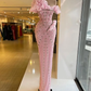 Sexy Sheath Strapless Pink Long Prom Dresses Evening Dress With Beads C2460