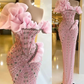 Sexy Sheath Strapless Pink Long Prom Dresses Evening Dress With Beads C2460