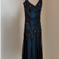 Classic A Line Spaghetti Straps Beads Black Chiffon Prom Dress With Ruffles C2476