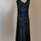 Classic A Line Spaghetti Straps Beads Black Chiffon Prom Dress With Ruffles C2476