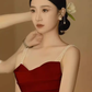 Sexy A Line Straps Red Satin Prom Dresses Long Birthday Outfits C251