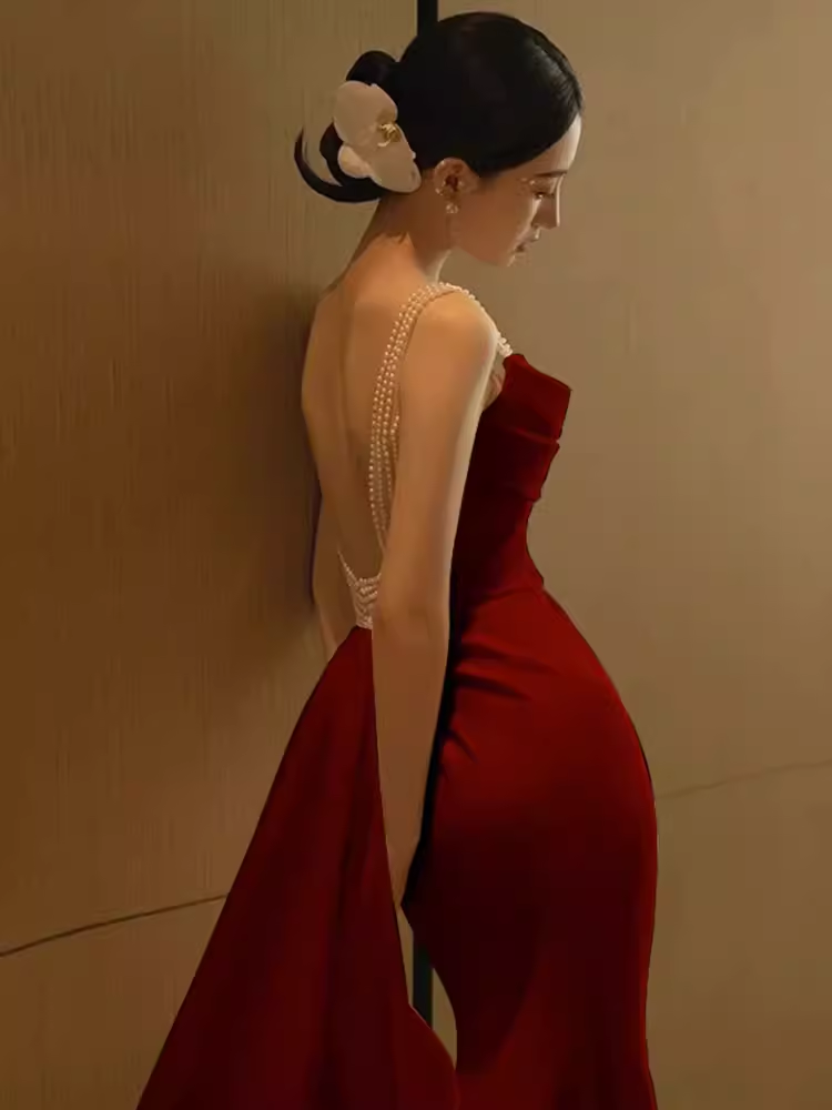 Sexy A Line Straps Red Satin Prom Dresses Long Birthday Outfits C251