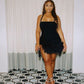 Sexy Sheath Halter Black Satin Homecoming Dresses Short Hoco Dress With Feather C2538