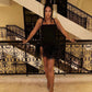 Sexy Sheath Halter Black Satin Homecoming Dresses Short Hoco Dress With Feather C2538