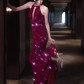Sexy Mermaid Scoop Neckline Sequin Prom Dresses Long Birthday Outfits C253