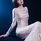 Sexy Mermaid Scoop Neckline Silver Sequin Prom Dresses Long Birthday Outfits C254