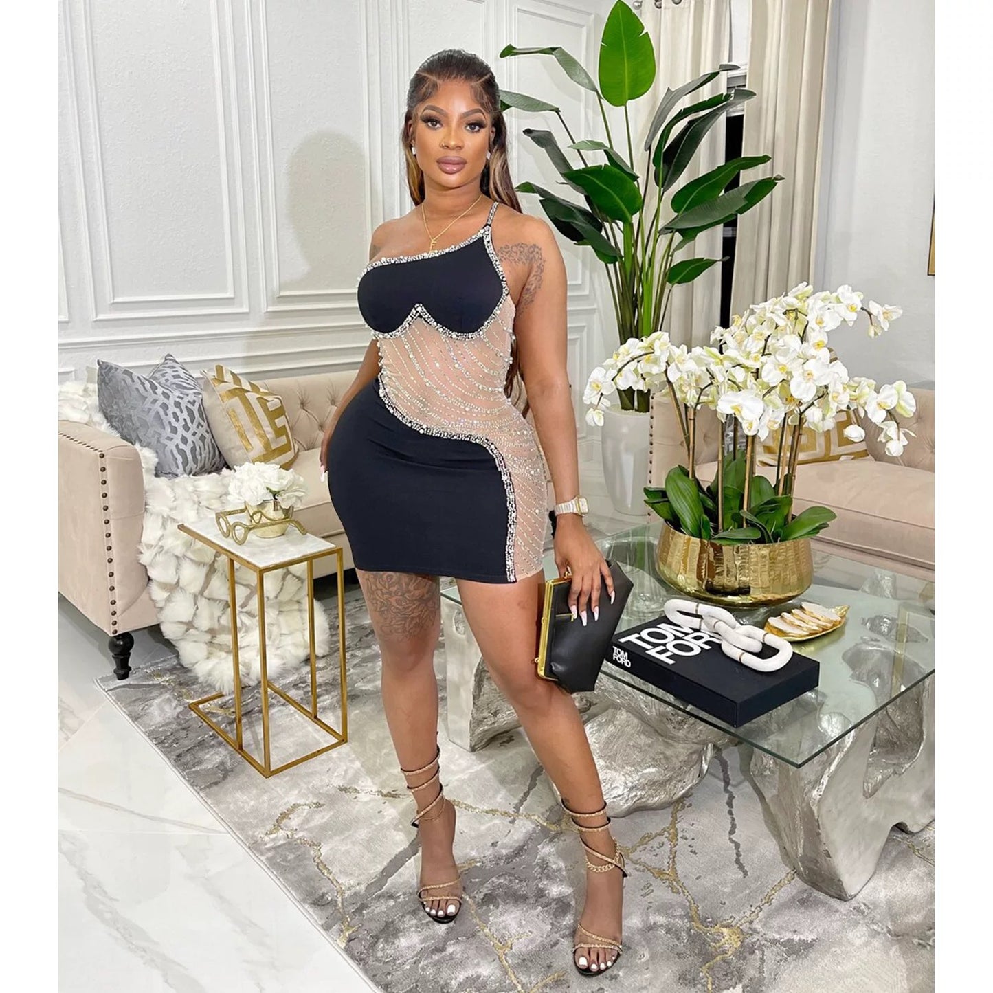 18th Birthday Outfits Sheath Homecoming Dress One Shoulder Black Short Mini Party Dress C2573
