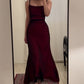 Fancy Sheath Straps Burgundy Black Long Prom Dresses C2581