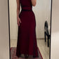 Fancy Sheath Straps Burgundy Black Long Prom Dresses C2581