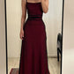 Fancy Sheath Straps Burgundy Black Long Prom Dresses C2581