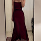 Fancy Sheath Straps Burgundy Black Long Prom Dresses C2581