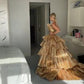 Fancy Ball Gown Strapless Gold Sequin Long Prom Dresses Evening Dress C2627