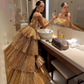 Fancy Ball Gown Strapless Gold Sequin Long Prom Dresses Evening Dress C2627