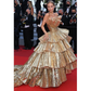 Fancy Ball Gown Strapless Gold Sequin Long Prom Dresses Evening Dress C2627