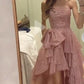 Fancy High Low Strapless Pink Sequin Long Prom Dresses Evening Dress C2629