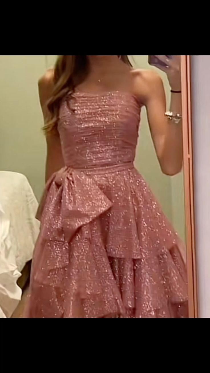 Fancy High Low Strapless Pink Sequin Long Prom Dresses Evening Dress C2629