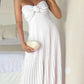 Robe de soirée longue en mousseline de soie rose clair sans bretelles avec volants C2646