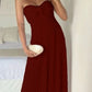Robe de soirée longue en mousseline de soie rose clair sans bretelles avec volants C2646