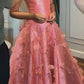 Classy A Line Sweetheart Light Pink Satin Long Prom Dresses Evening Dress With Beads Flowers C2647