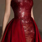 Jolie robe de bal longue rouge sans bretelles avec fente C2667