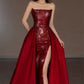 Jolie robe de bal longue rouge sans bretelles avec fente C2667