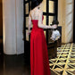 Robe de soirée longue en satin rouge à bretelles en forme de A C2675