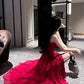 Superbe robe de soirée longue rouge à bretelles spaghetti et gaine C2677