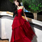 Superbe robe de soirée longue rouge à bretelles spaghetti et gaine C2677