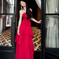 Superbe robe de soirée longue rouge à bretelles spaghetti et gaine C2677