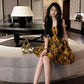 Robe de bal d'anniversaire 16 ans à bretelles jaune à fleurs, robe de soirée courte en satin, mini robe de soirée C2680
