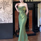Superbe robe de soirée sirène à bretelles spaghetti verte C2685