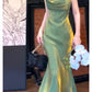 Superbe robe de soirée sirène à bretelles spaghetti verte C2685